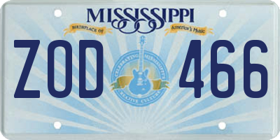 MS license plate ZOD466