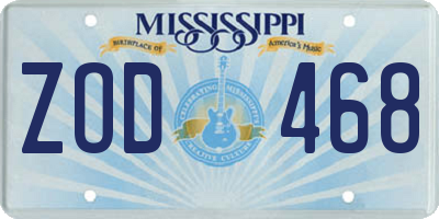 MS license plate ZOD468