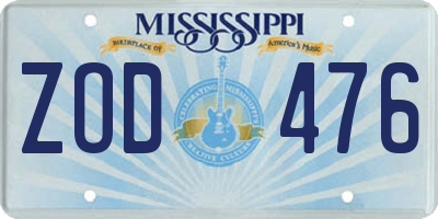 MS license plate ZOD476