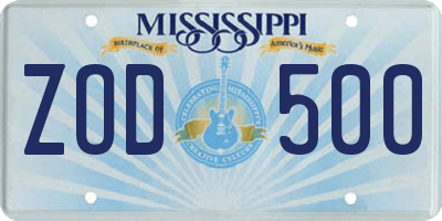 MS license plate ZOD500