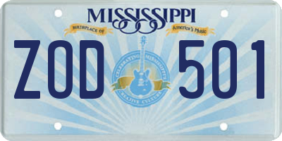 MS license plate ZOD501