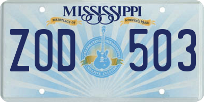 MS license plate ZOD503