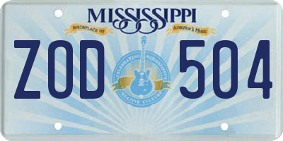 MS license plate ZOD504
