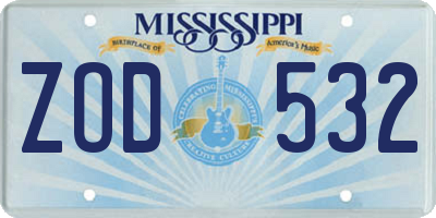 MS license plate ZOD532