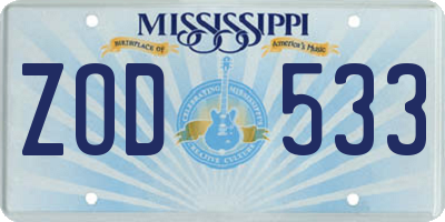 MS license plate ZOD533