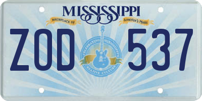 MS license plate ZOD537