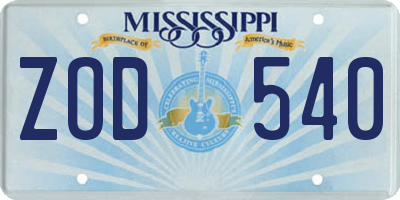 MS license plate ZOD540