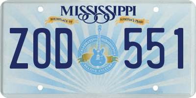MS license plate ZOD551