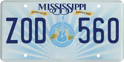 MS license plate ZOD560