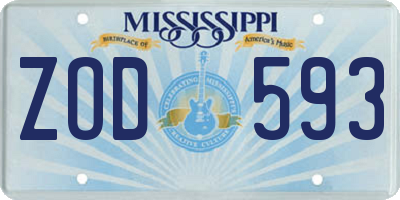 MS license plate ZOD593