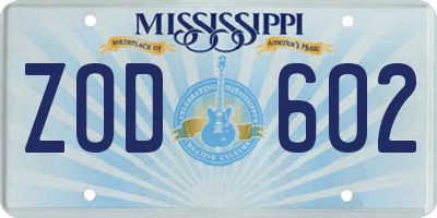 MS license plate ZOD602