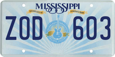 MS license plate ZOD603
