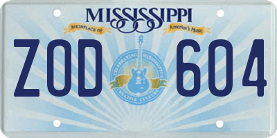 MS license plate ZOD604