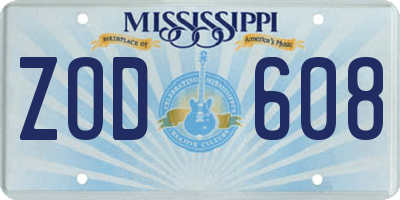 MS license plate ZOD608