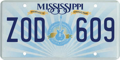 MS license plate ZOD609
