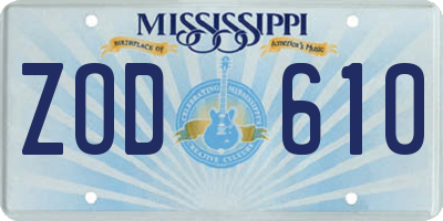 MS license plate ZOD610