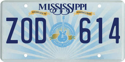 MS license plate ZOD614