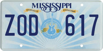 MS license plate ZOD617