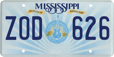 MS license plate ZOD626