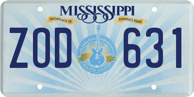 MS license plate ZOD631