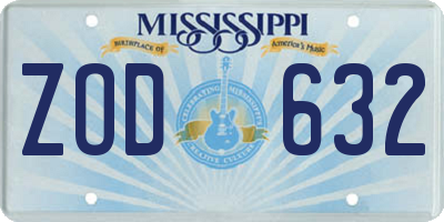 MS license plate ZOD632