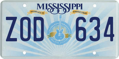 MS license plate ZOD634