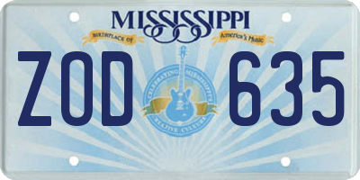MS license plate ZOD635