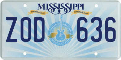MS license plate ZOD636