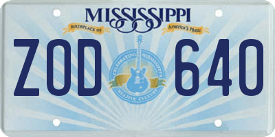 MS license plate ZOD640