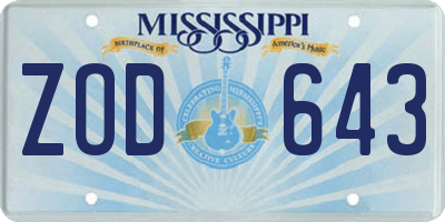 MS license plate ZOD643