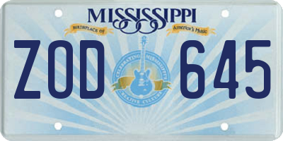 MS license plate ZOD645