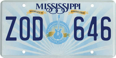 MS license plate ZOD646