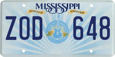 MS license plate ZOD648