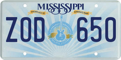 MS license plate ZOD650