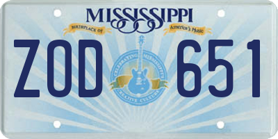 MS license plate ZOD651