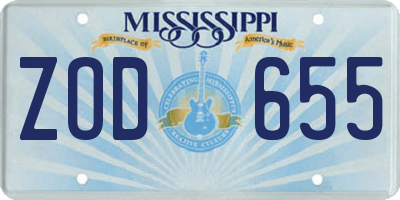 MS license plate ZOD655