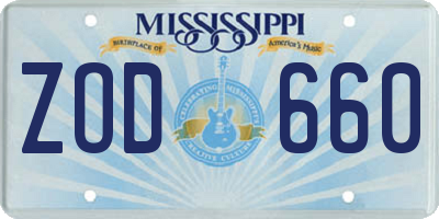 MS license plate ZOD660