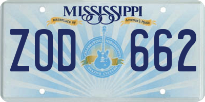 MS license plate ZOD662