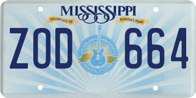 MS license plate ZOD664