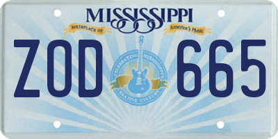 MS license plate ZOD665
