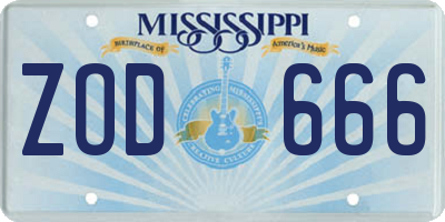 MS license plate ZOD666