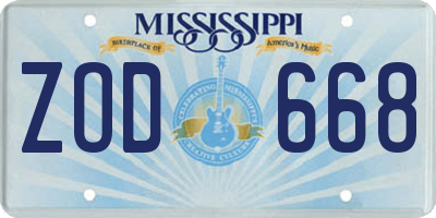 MS license plate ZOD668