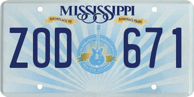 MS license plate ZOD671