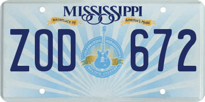 MS license plate ZOD672