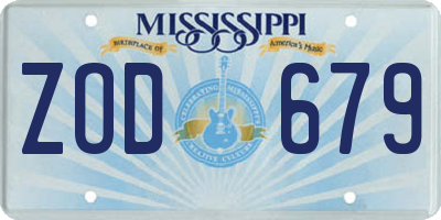 MS license plate ZOD679