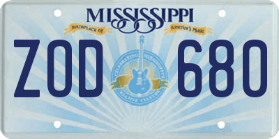 MS license plate ZOD680