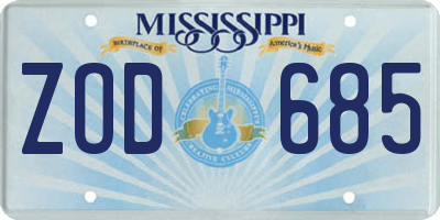 MS license plate ZOD685