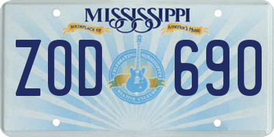 MS license plate ZOD690