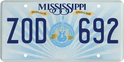 MS license plate ZOD692