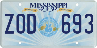 MS license plate ZOD693